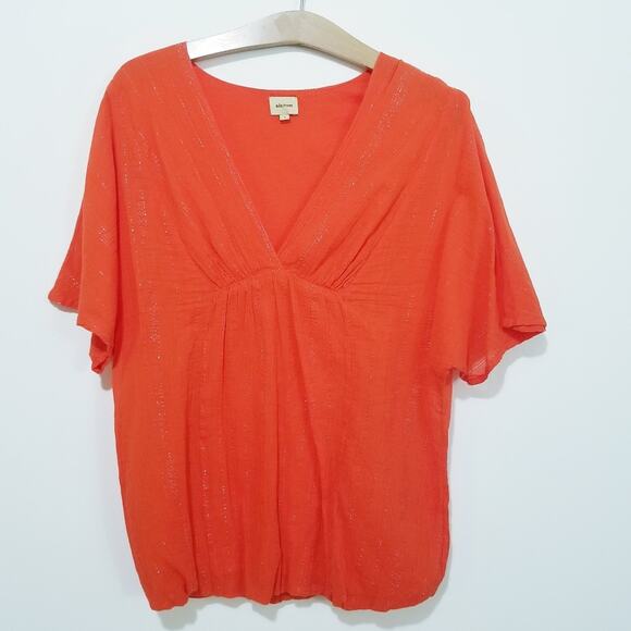 Ella Moss Orange Summer Blouse Beach Wear Top V Neck - Picture 1 of 8